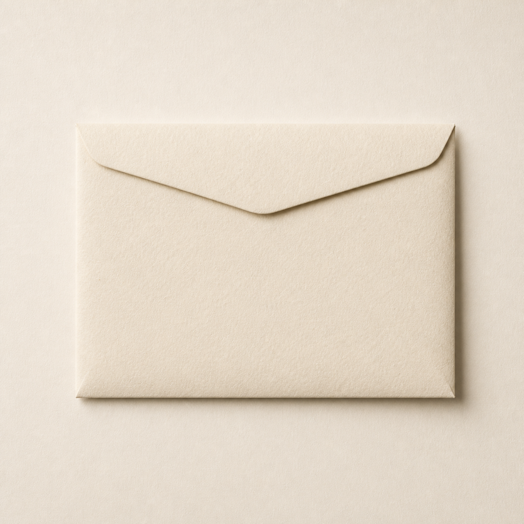A cream envelope, addressee side blank, ready to be opened.