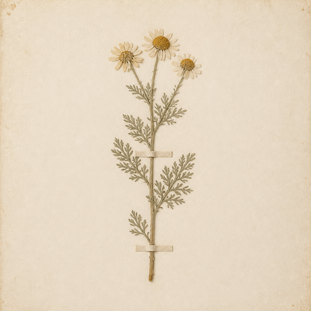 A pressed chamomile sprig.