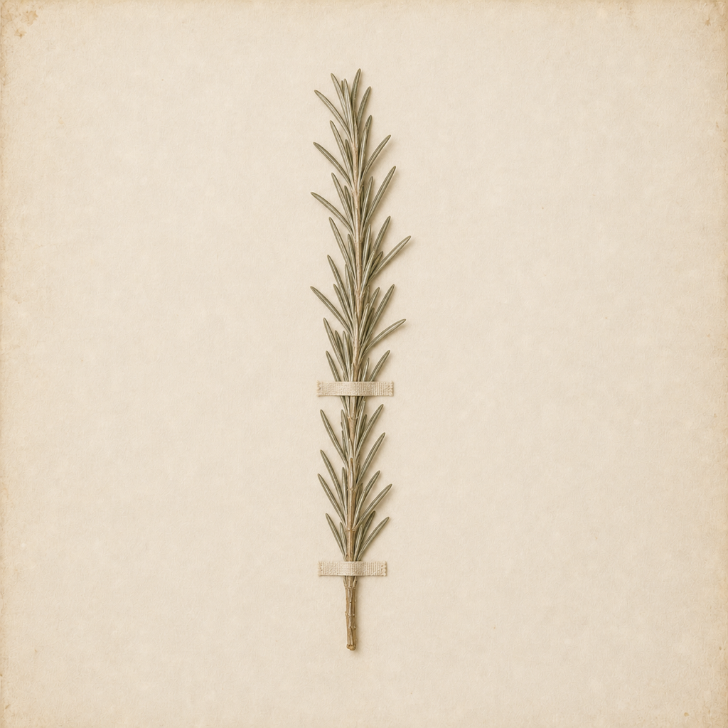 A pressed rosemary sprig.