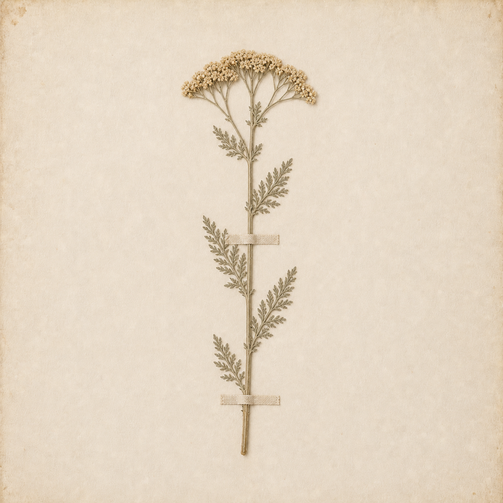 A pressed yarrow flower head.
