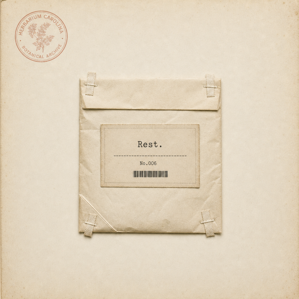 Folded archival specimen packet, labelled Rest, holding what was carried.